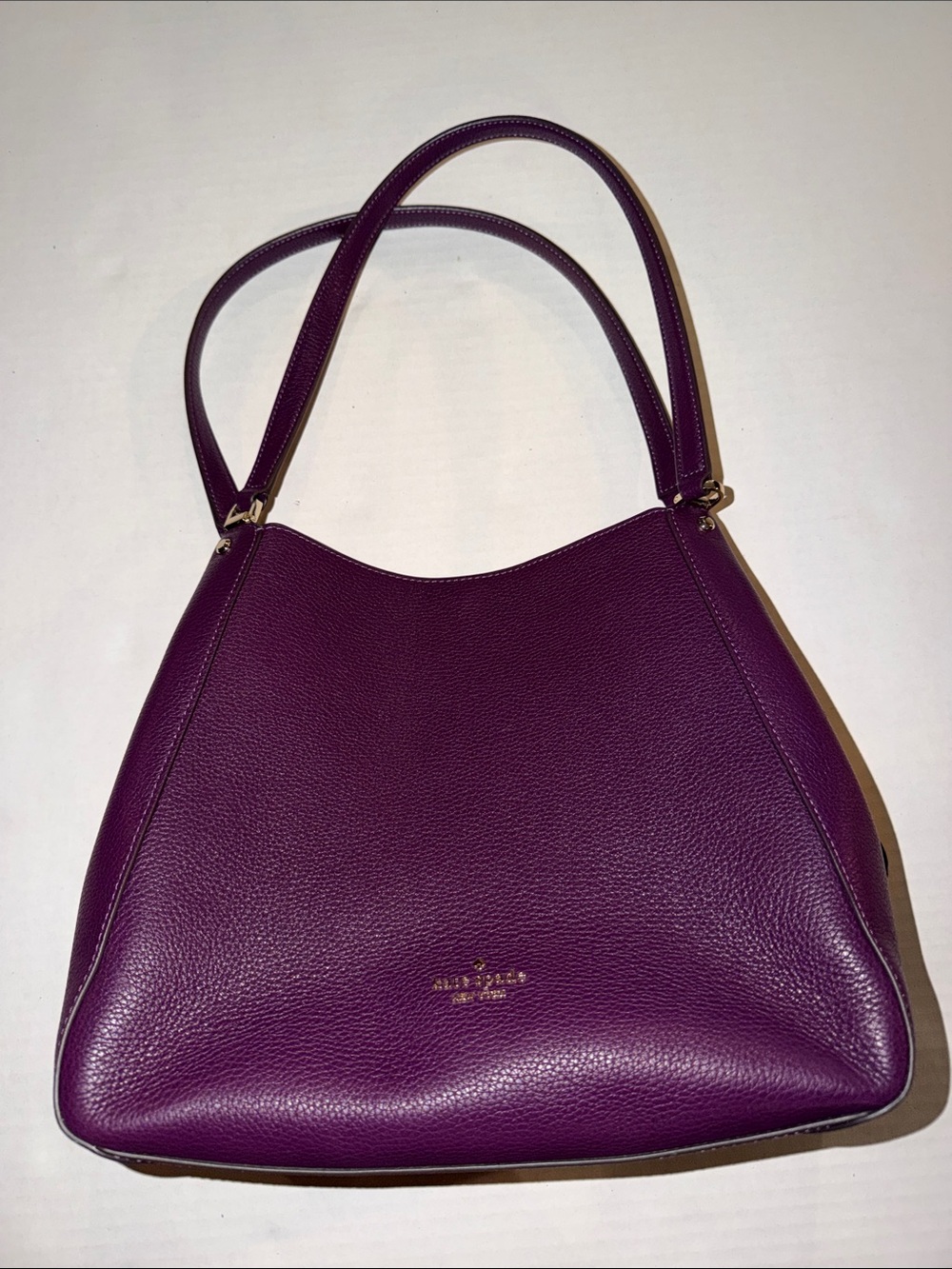 kate spade plum pebbled leather shoulder bag with gold-tone logo